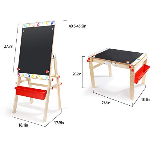 TOP BRIGHT Wooden Art Easel for Kids Art Table with Storage, Easel Desk for Toddler Adjustable