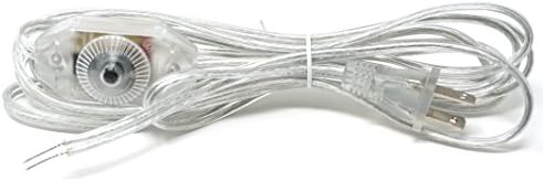 Clear/Silver 11 Foot Long Lamp Cord Set with Full Range Incandescent Dimmer installed 8ft froom plug,with Polarized End Plug, Stripped Ends Ready for Wiring