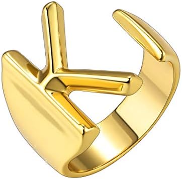 GoldChic Jewelry Personalized Gold Bold Initial Letter Open Ring Adjustable Women Statement Rings Party|Women’s Signet Ring|18K Gold Plated Open Alphabet Rings|Letter A to Z