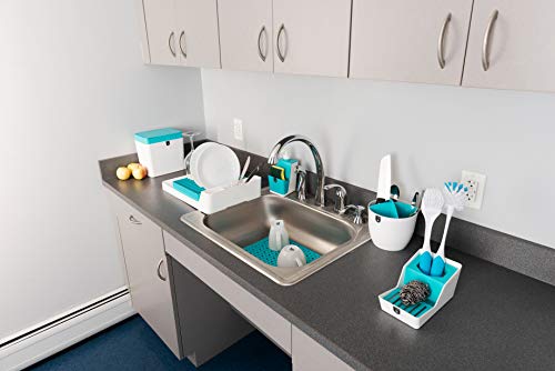 Crippa Sponge Holder for Kitchen Sink | Sink Sponge Holder | Dish Brush Holder | Perfect Kitchen Sink Organizer for Dish Sponge, Scrubber, and Brush | Eco-friendly Plastic - White & Turquoise