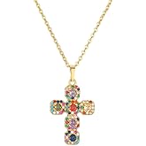 PearlLives CZ Cross Necklace for Women 18K Gold Plated Colour Cubic Zirconia Cross Faith Pendant Necklaces Trendy Gold Chains Chokers