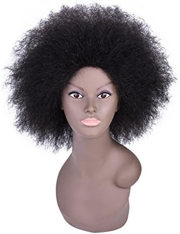 Synthetic Short Kinky Straight Curly Afro Wig Fluffy Wigs for Black Women High Temperature Fiber Lace Front African American Hair Wigs 6inch 100g/pcs (#1B)