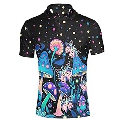 HUGS IDEA Cute Mushroom Print 3 Button Down T-Shirt