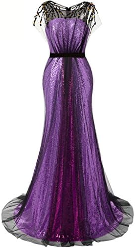ASBridal Women's A Line Sequin Evening Dresses with Sleeve Formal Gown Purple US 18W