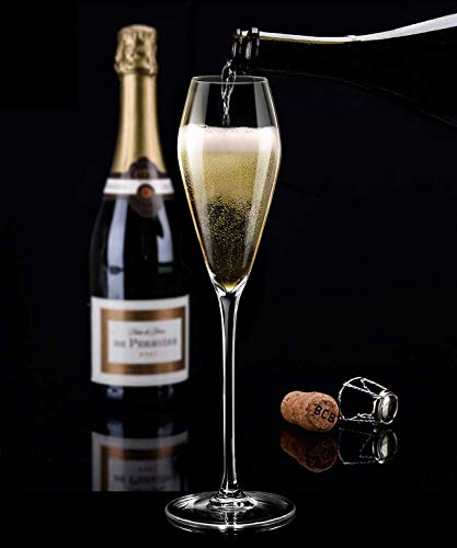 Crystal Champagne Glasses Set of 2,Hand Blown Flutes Glasses-100% Pure Lead Free Finest Crystal,Perfect for Wedding Gifts,Anniversary,10.6", 8.8 Oz, Super Clear