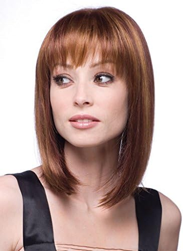 WY Blue Sky 15inch Aubrun Beige Mixed Short Straight Bob Wig Layered as Real Hairs Mid Length Synthetic Cosplay Wig for Women with Neat Bangs Fringe Elegant + Free Wig Cap