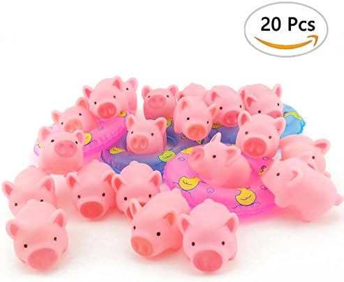 Bloomood 20PCS Rubber Pink Pig Baby Bath Toy with 4 Mini Swimming Ring