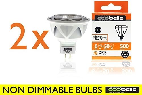 ECOBELLE® 2 x LED GU5.3 Spot Light 6W (Equal to 50W) 500 Lumen Warm White 2700K [Energy Class A+]