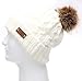 ANGELA & WILLIAM Women's Winter Fleece Lined Cable Knitted Pom Pom Beanie Hat with Hair Tie.