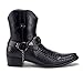 Jazame Cowboy Boots for Men Western Style Ankle High Motorcycle Riding Pointy Toe Moto Dress Boot Belt Buckle Faux Snake Skin Chain Accent Botas Vaqueras para Hombre, Black, Size 7.5