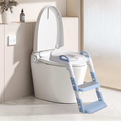 Troninho Redutor Infantil Assento com Escada OHANA BABY – Para Vaso Sanitário Redondo, Antiderrapante, Ideal para Crianças em Processo de Desfralde A partir de 18 Meses (Azul)