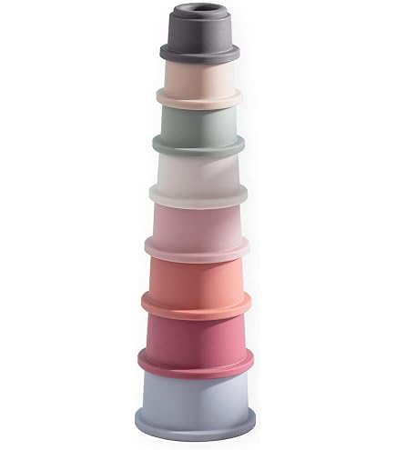 Tickit Silisoft Tazze Impilabili In Silicone Morbido A Forma Di Stella – 5 Pezzi Con Fori Per Contare, Gioco D'Acqua E Attività Sensoriali, Colori Terra - 3