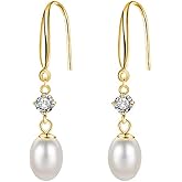 SLUYNZ Solid 925 Sterling Silver Pearl Drop Earrings for Women Teens Natural Freshwater Pearl Dangle Earrings Wedding Bridal Earrings