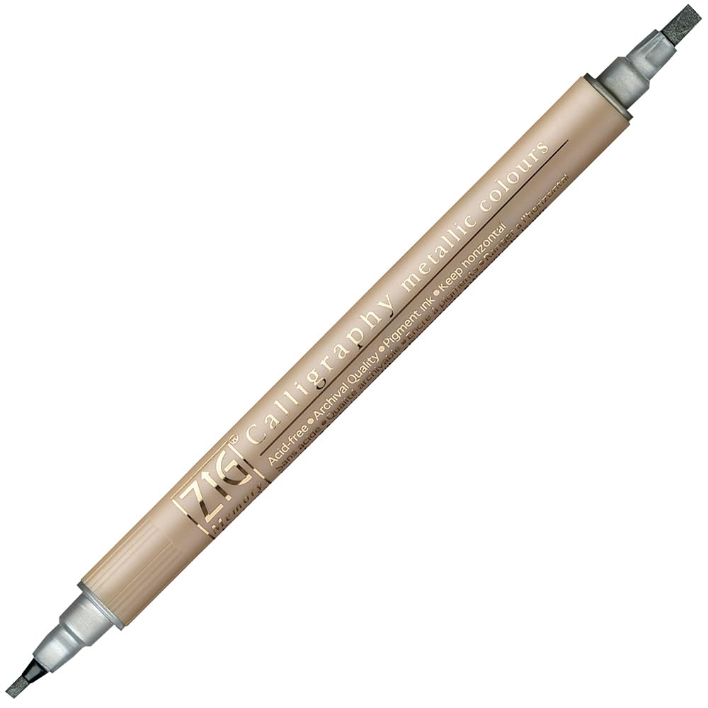 Kuretake KUMS-8400-102 Zig Memory System Twin Marker, Calligraphy Metallic, 102 Silver
