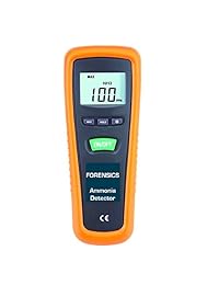 Detector, medidor y analizador básico de amoníaco NH3 de FORENSICS de 0 a 1000 ppm con resolución de 1 ppm y error < 5 ppm de uso empresarial e industrial. Agarre de goma suave al tacto. Pantalla grande y retroiluminación.
