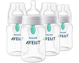Philips Avent Anti-colic Baby Bottle with AirFree vent, Clear, 9oz, 4pk, SCF403/44