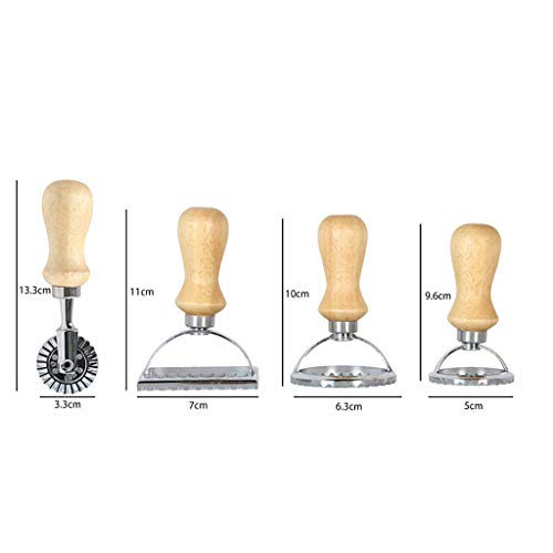 Aeanm Ravioli Stamp Set, Dough Cutter and Pasta Press Stamps with Wooden Handle -for Ravioli, Pasta, Dumplings Lasagna, Pierogi (4-Set,Round & Square & Roller Cutting)