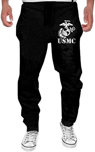 HOOC JC Men's Workout Running Athletic Sweatpants Casual Harem Trousers - Eagle Globe Anchor USMC Marine Corps