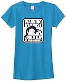 Threadrock Big Girls' Warning Gymnast Could Flip at any Moment Fitted T-Shirt M Turquoise