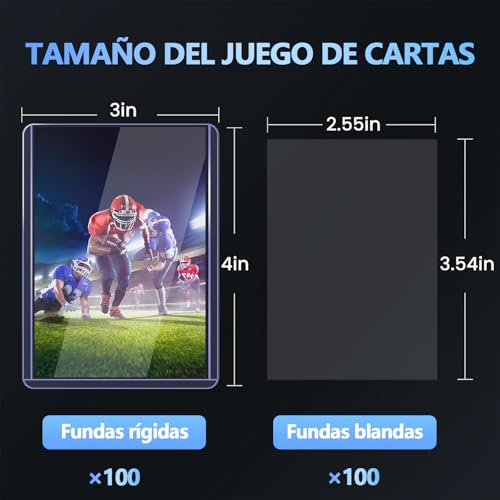 200 hojas Fundas para tarjetas de carga superior de 3 x 4 pulgada,funda para tarjetas de comercio,Ideal para guardar tarjetas deportivas,Tarjetas celebridades,MTG,TCG,etc(100pcs Dura + 100pcs Suave)