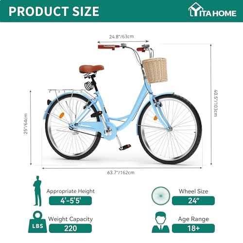 Foldable Beach Cruiser Bike For Women | 24/26 Inch 7-Speed Commuter Bike With Basket | Dual V-Brake Comfort Bicycle