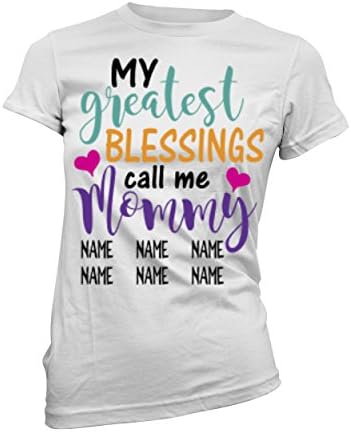 My Greatest Blessings Call Me Mommy Personalized Handmade Gift for Mom Short Sleeve Cotton Soft T Shirt (White)