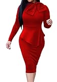 BETTE BOUTIK Women's Long Sleeves Business Suits Bow-Knot Tie Neck Pencil Dress Career Apparel High Waist