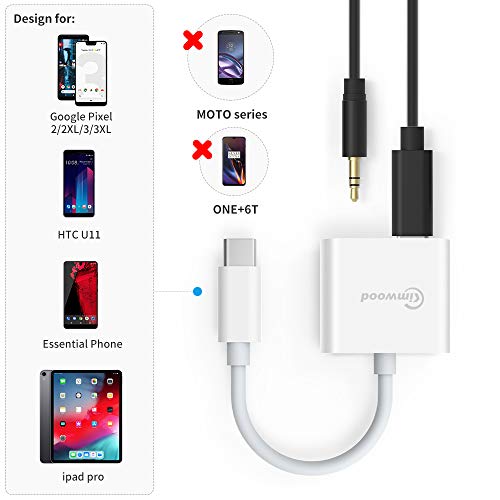 USB C to 3.5mm Headphone Charge Adapter Compatible for Pixel 2/2XL/3/3XL, iPad Pro 2018, HTC, Essential Phone and More