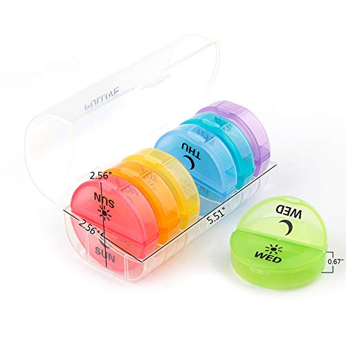 Daily Pill Organizer (Twice-a-Day) - Weekly AM/PM Pill Box,Round Medicine Organizer,7 Day Pill Container,Vitamin Organizer for Vitamin/Fish Oils/Supplement
