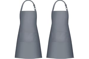 Jubatus 2 Pack 100% Cotton Aprons with 2 Pockets Cooking Chef Kitchen Adjustable Bib Apron for Women Men, Gray