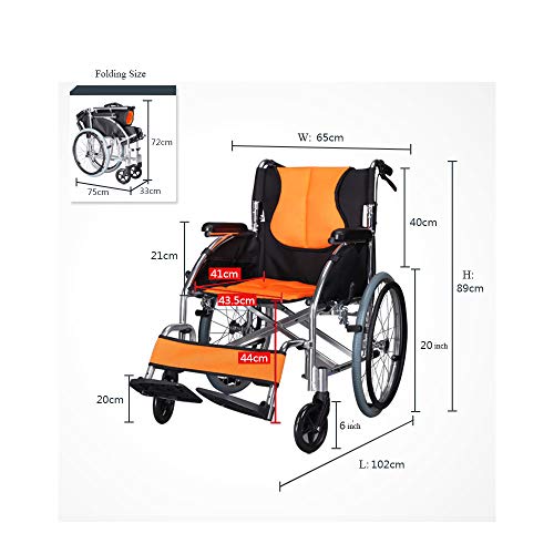Portable Light Weight Wheelchair Foldable Transport Chair Airplane Comfortable Detachable for Elderly Disabled Adult People, Double Storage Bag (20 inch Tire)