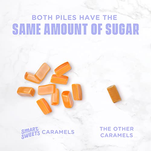 SMARTSWEETS CARAMEL CANDIES, 1.6OZ (PACK OF 12), CREAMY CANDY WITH LOW SUGAR (1G), LOW CALORIE (140), PLANT BASED, GLUTEN FREE, NO ARTIFICIAL COLORS OR SWEETENERS, HEALTHY SNACK FOR KIDS & ADULTS