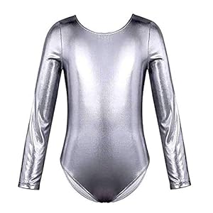 Maillot de Danza Ballet Gimnasia Leotardo Body Clásico Brillante Plateado