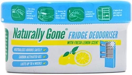 Naturally gone Fridge Deodoriser and freshener with fresh lemon scent/fragrance, neutralises smells/odours safely - carbon activated gel