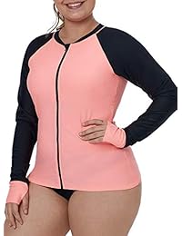 Aleumdr traje de baño de manga larga con cremallera frontal, color bloque, sin parte inferior, talla grande