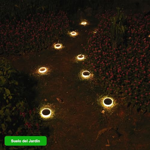 YiLaie Twilight Solar Lights Outdoor Garden 24 LEDs, 11 cm Solar Beacon Circular Floor Adhesive Lighting 360°, IP68 Waterproof for Path, Parking, Stairs, Sidewalk, Warm White (8 Pack)