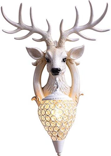 E27 Deer Heads Antlers Rustic Wandlampe, Vintage Resin Sconce Wall Mount Rural Countryside Wall Light for Living Room Bar Cafe -A