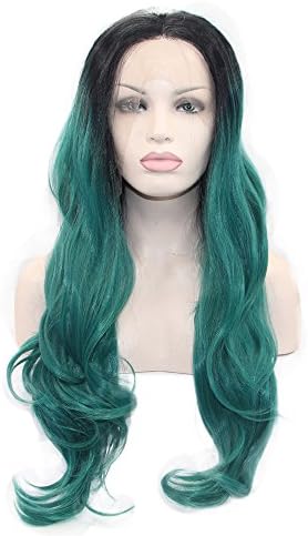 Wave Wig Light Wavy Curly Peacock with Dark Roots Synthetic Lace Front Wig