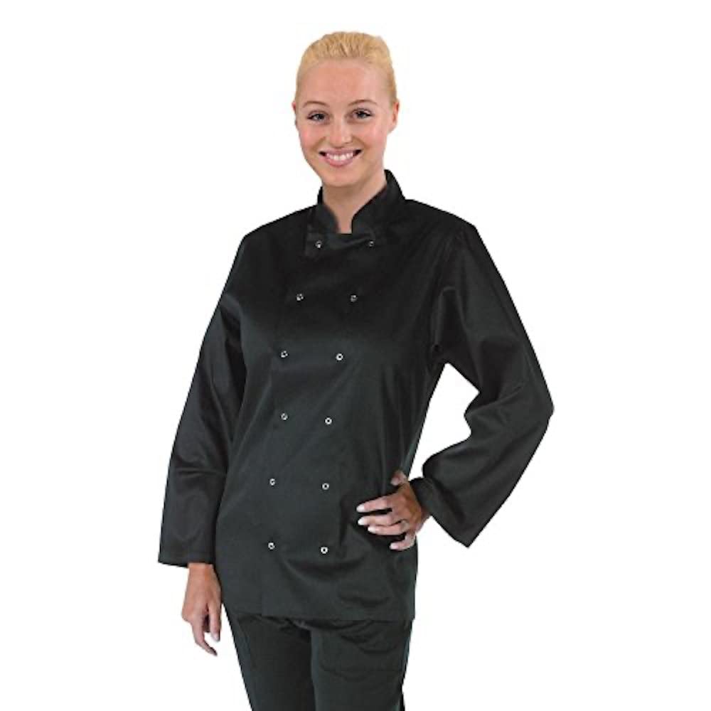 Whites Vegas Unisex Chef Jacket Long Sleeve Black, Size M - Easy Clean, Double-Stitched Restaurant Uniform, Workwear A438-M