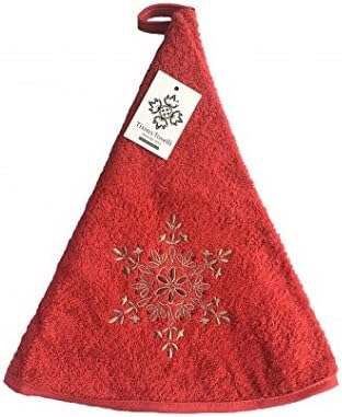 Toselli - Snowflake Embroidered Terry Cloth Round Hand Towel - Red