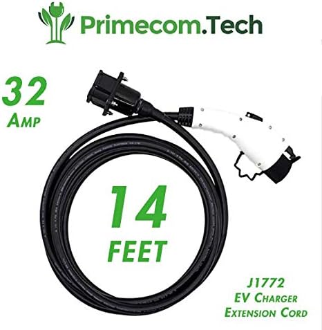 Primecom 14 Feet J1772 EV Charging Cable Extension Cord (NOT for Tesla) 32A J1772 EV Charger Extension Cable 14ft (32Amps)