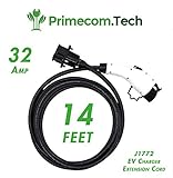 PRIMECOM 14 Feet EV Charging Cable Extension Cord 32A J1772 EV Charger Extension Cable 14ft (32Amps)