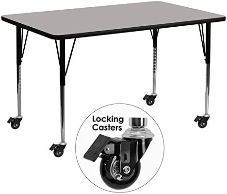 Mobile 24''W x 60''L Rectangular Grey HP Laminate Activity Table - Standard Height Adjustable Legs