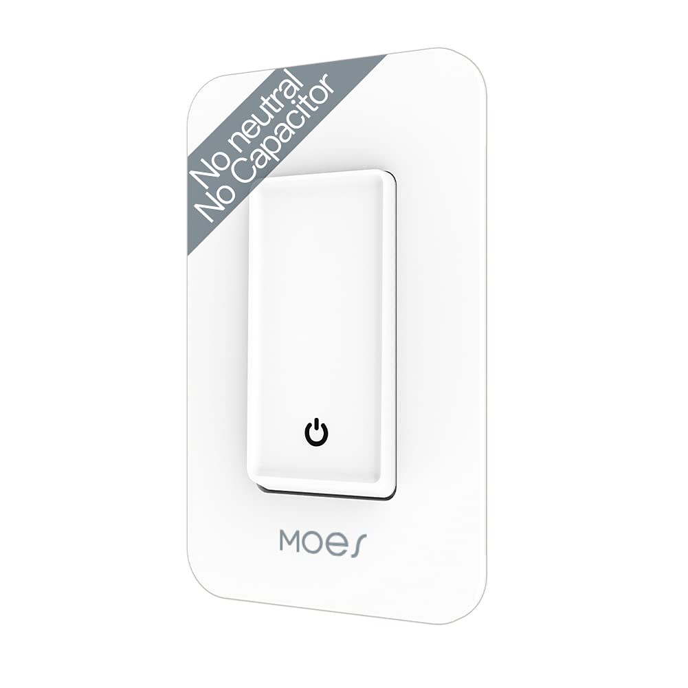 Photo 1 of MOES WiFi Smart Light Switch No Neutral Wire, No Capacitor, No hub Required, 2nd Generation Single Live Wire Push Button, Tuya Smart Life App Remote Control Work with Alexa and Google Home, Minimum 7W