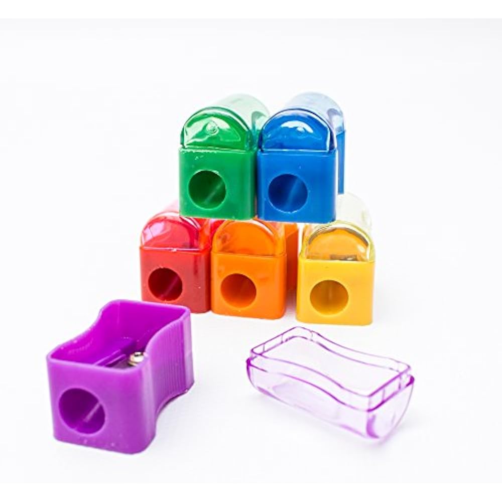 AU204 72 Pack Kids Plastic Manual Pencil Sharpener With Cap Bulk Set