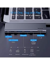 Baseus   Puerto USB tipo C, 5 en 1, adaptador USB 3.0 tipo C con 2 puertos USB 3.0, lector de tarjetas SD Micro y puerto de carga USB C, USB tipo C Pro, compatible con MacBook Pro y más