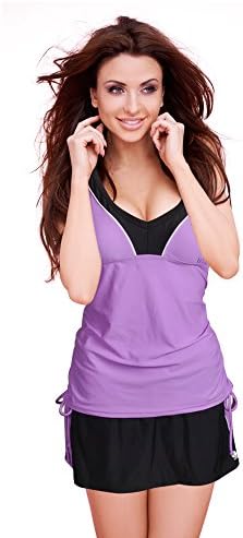 Womens Swimsuit Tankini Top and Skirt Bottom Two Piece Swimwear Set