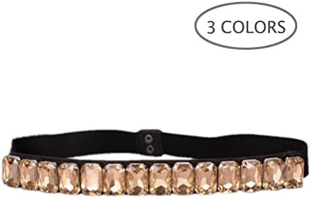 Dorchid Women's Rhinestone Skinny Belt Floral Elastic Cummerbunds for Lady Black
