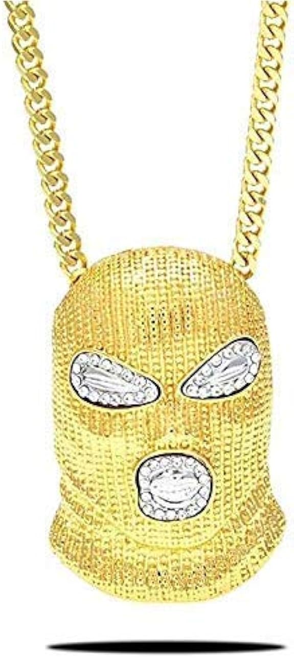 ICE BOX Robber Necklace. Ski Mask Chain. 24K GP. Gold Color CZ Diamond