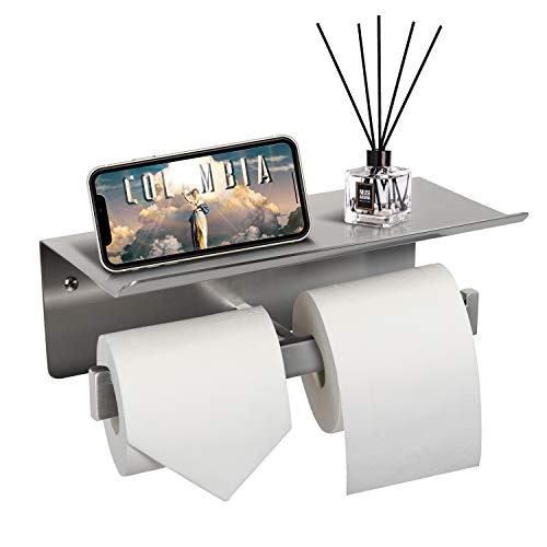 CRO DECOR Double Toilet Paper Holder with Shelf, Commercial Toilet